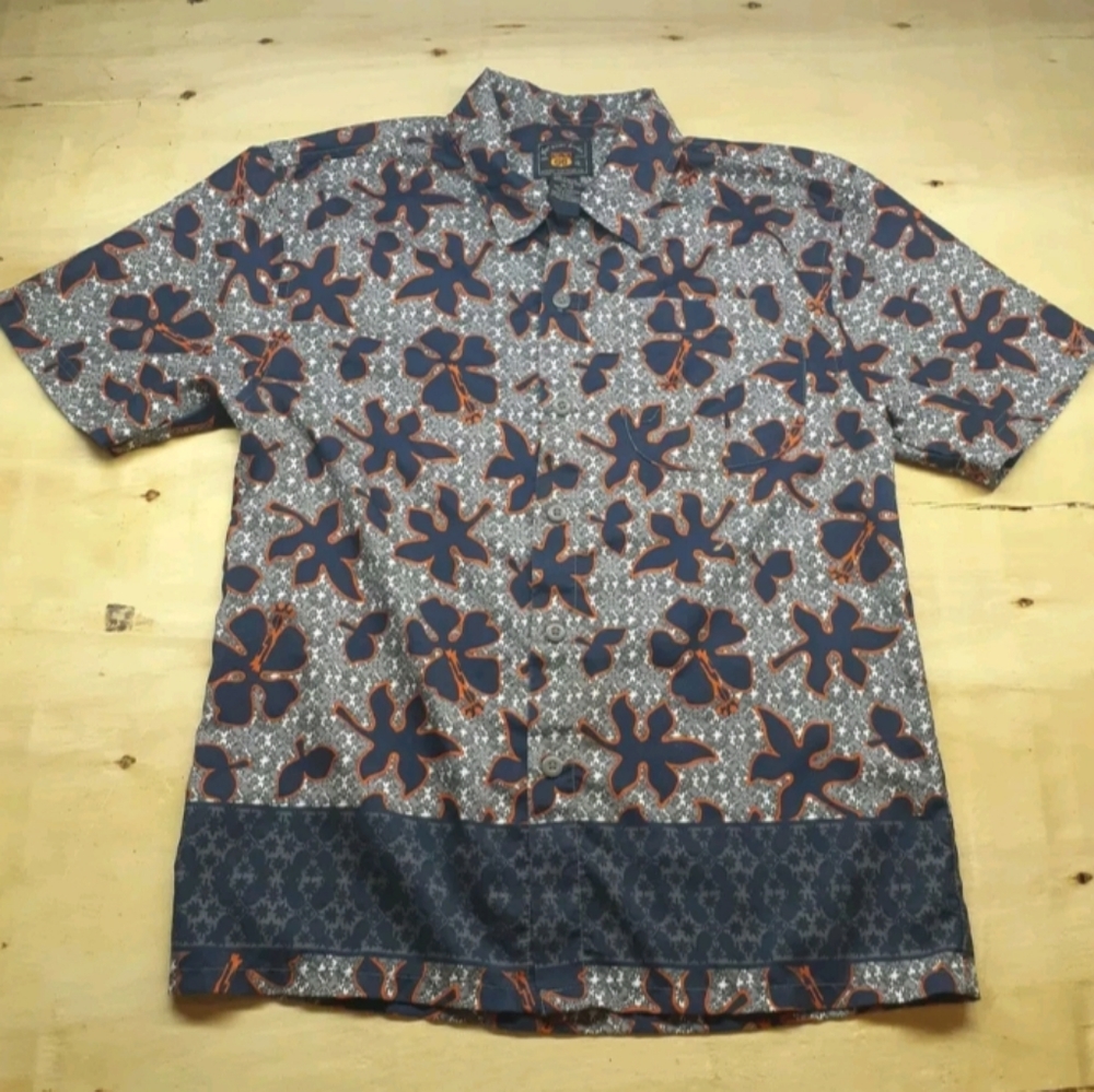 Route 66 Boys Youth Button Up Shirt Sz 10-12 Hibiscus and Leaves Polyester